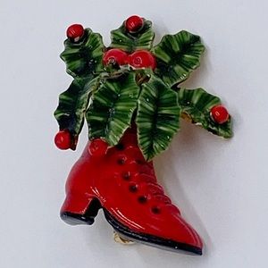 Originals by Robert Enamel Victorian Christmas Boot / Stocking Brooch / Pin